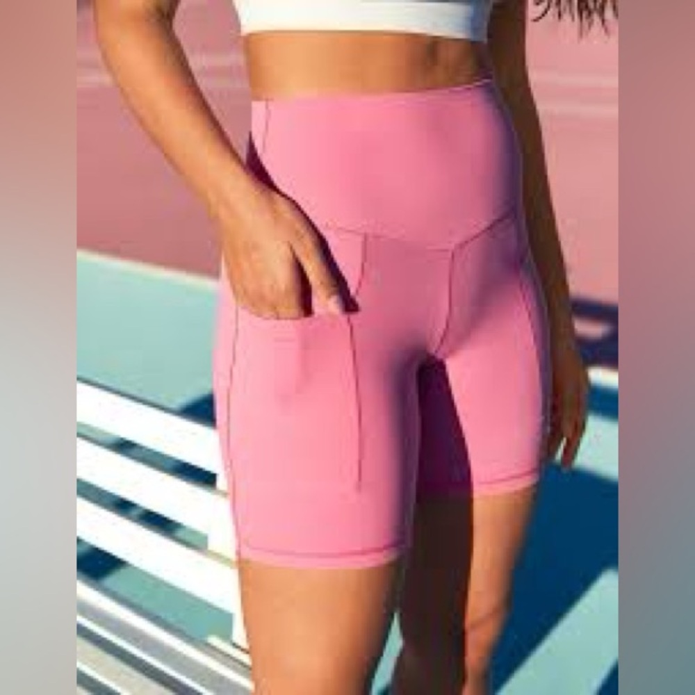 Aerie Offline Pink High Rise Bike Shorts 7” Inseam Pockets XL